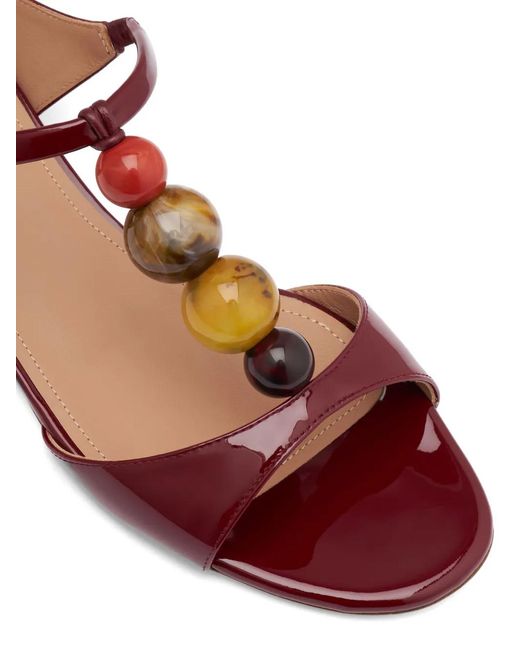 Malone Souliers Brown Lena Bead-Embellished Patent-Leather Sandals
