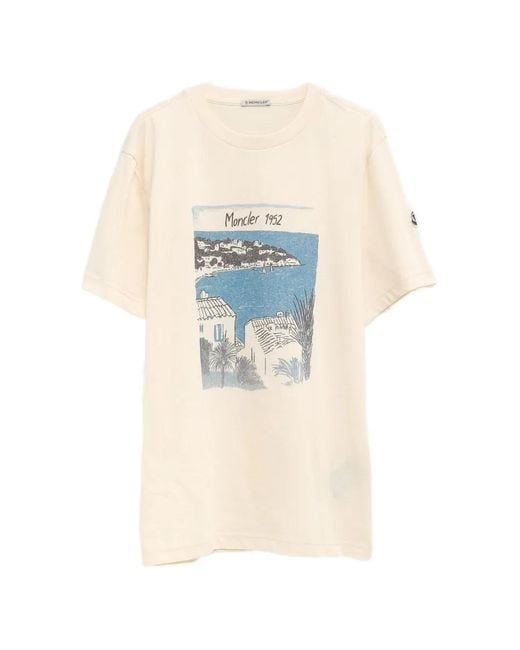 Moncler White Printed Embroidered T-Shirt for men