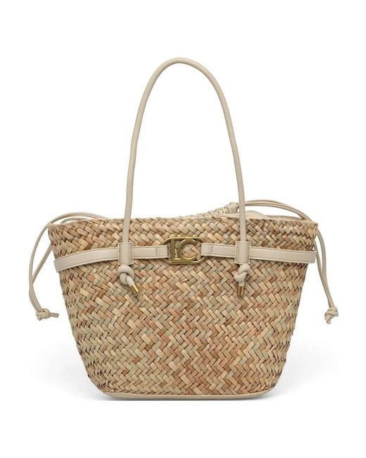 Lola Casademunt White Logo-Plaque Woven Beach Bag