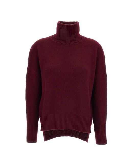 Lisa Yang Red Asymmetric-Hem Mock-Neck Sweater