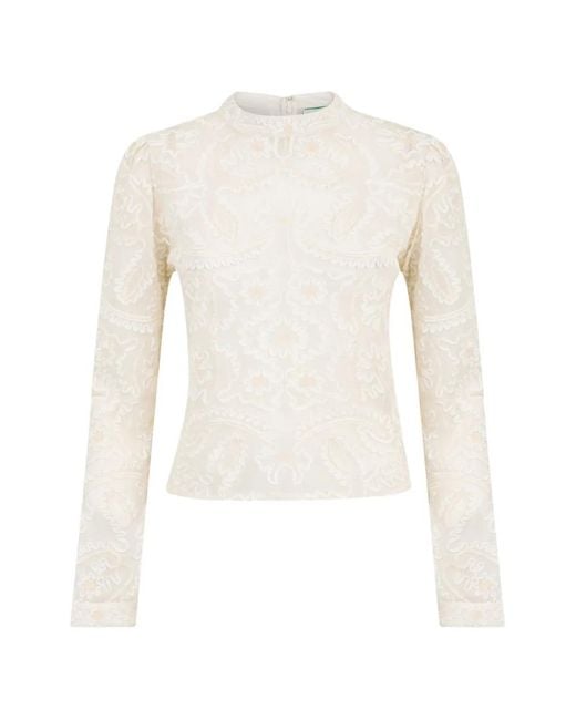 Farm Rio White Embroidered Crew-Neck Blouse