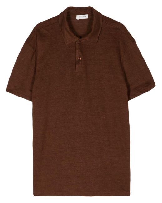 Sandro Brown Mélange Linen Polo Shirt for men