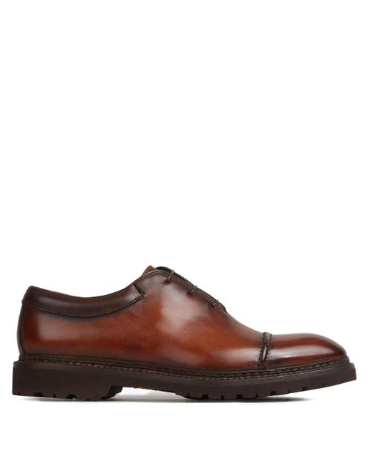 Bontoni Brown Leather Cap-Toe Lace-Up Shoes for men