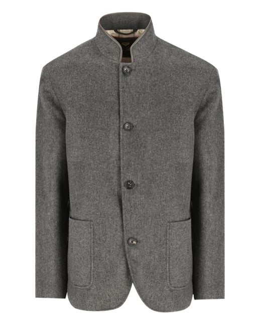 Loro Piana Gray Mandarin-Collar Patch-Pocket Jacket for men