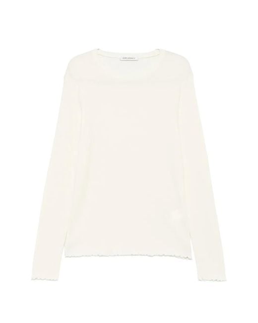 Our Legacy White Ripple-Rib Elongated Long-Sleeve T-Shirt for men