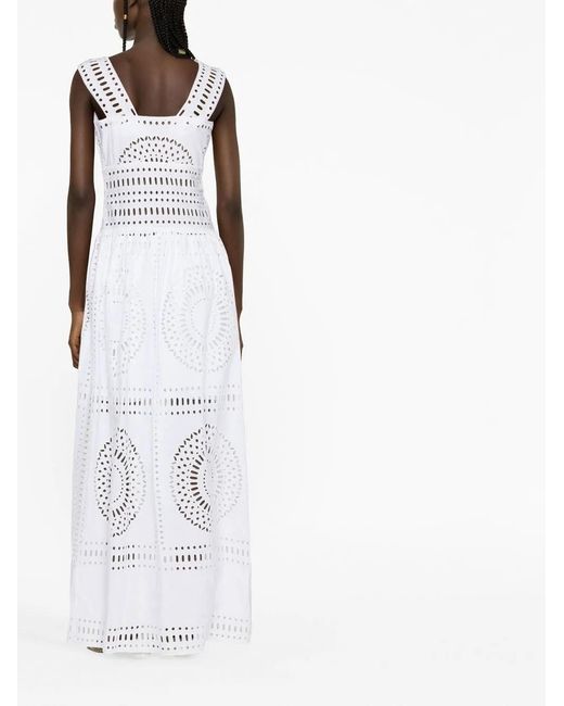 Alberta Ferretti White Broderie-Anglaise Pleated Maxi Dress