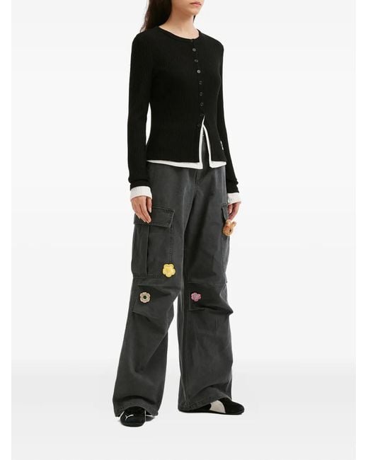 Mini Cream Black Button Ribbed Cardigan