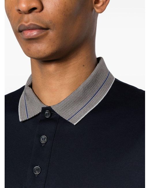 Giorgio Armani Blue Contrastring-collar Cotton Polo Shirt for men