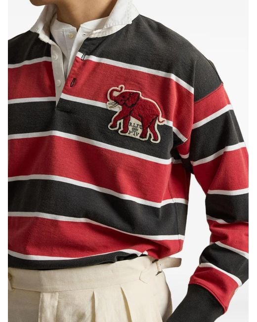 Polo Ralph Lauren Red Elephant-Patch Striped Polo Shirt for men