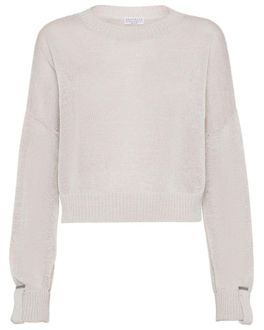 Brunello Cucinelli White Sweater With Shiny Details