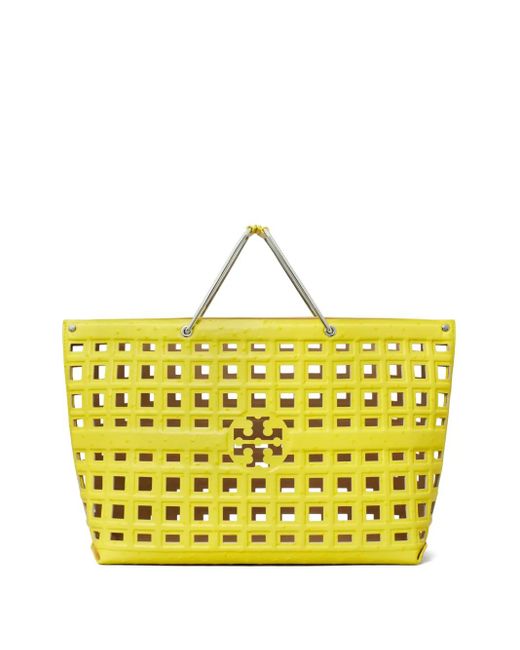 Borsa Tote Con Logo Traforato di Tory Burch in Yellow