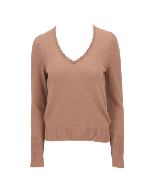 Isaia Brown V-Neck Knit Sweater