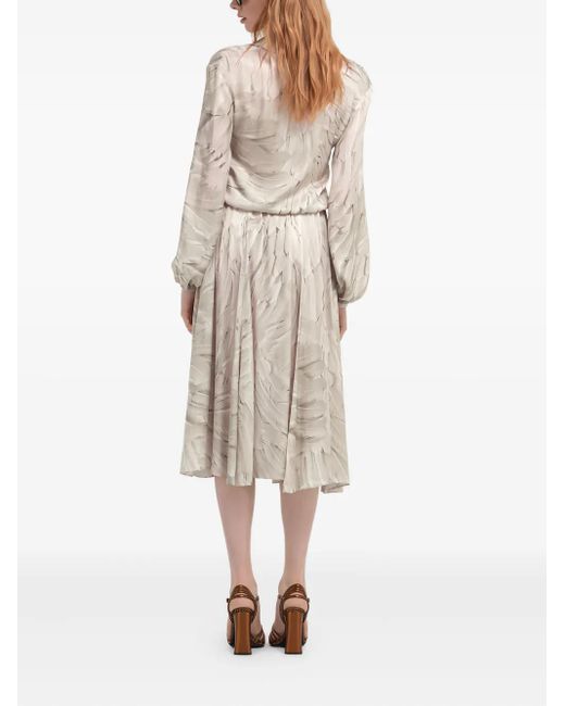 Roberto Cavalli Natural Feather-Print Midi Shirt Dress