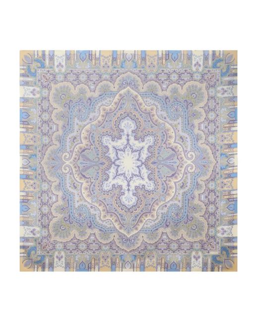 Etro Gray Wool And Silk Shawl With Placed Print