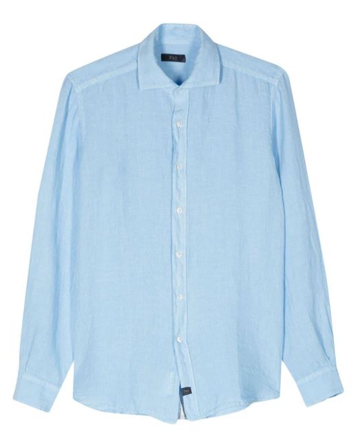 Fay Linnen Overhemd Met Uitgesneden Kraag in het Blue voor heren