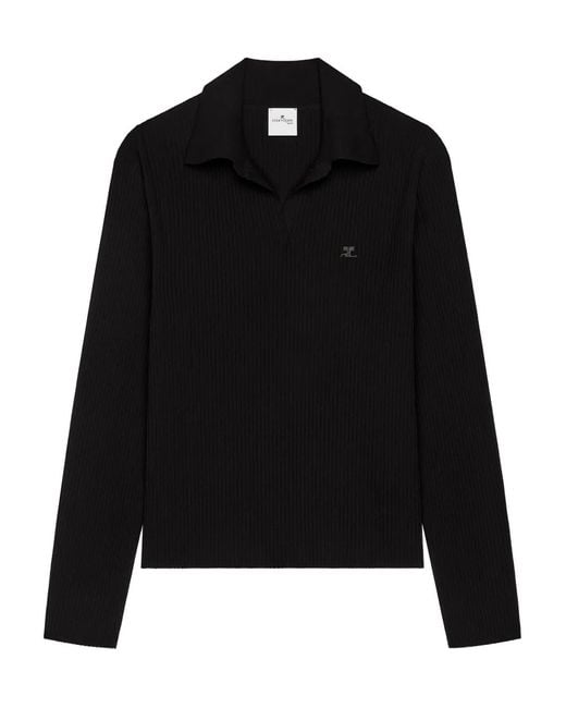 Courreges Black Ribbed Logo Polo Shirt for men