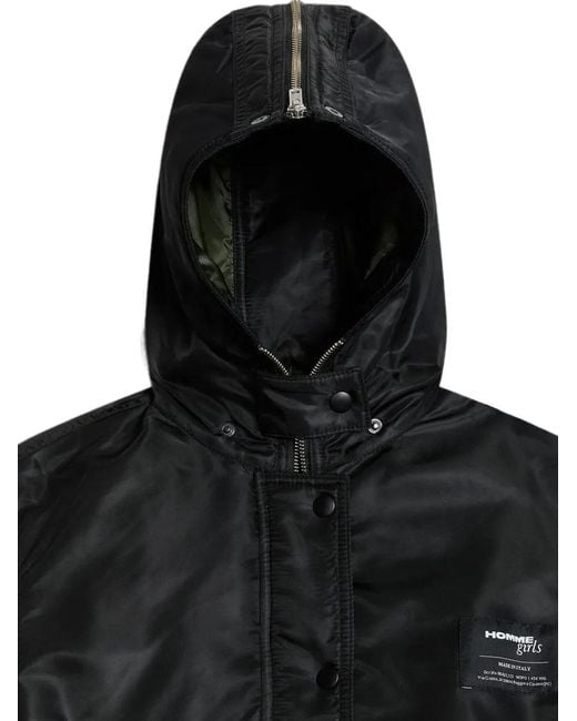 HOMMEGIRLS Black Zipped-Hood Logo-Patch Bomber Jacket