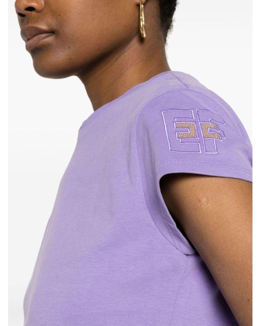 Elisabetta Franchi Purple Logo Embroidery T-Shirt