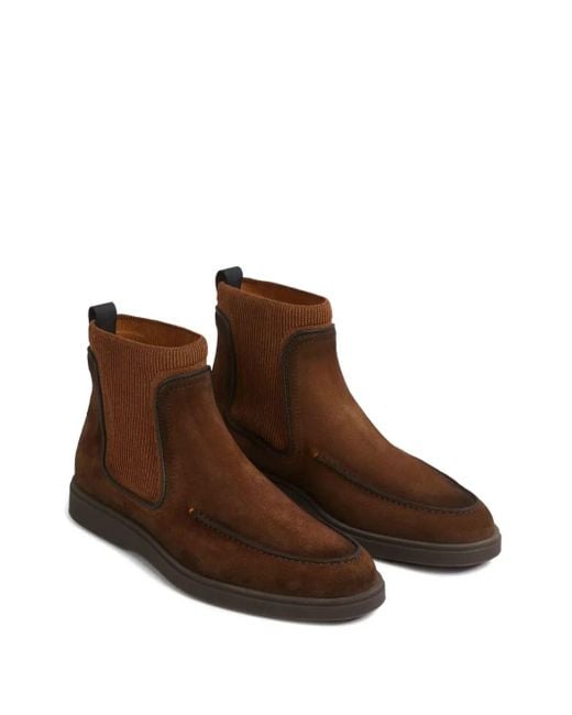 Santoni Brown Ribbed Panel Leather Boots for men
