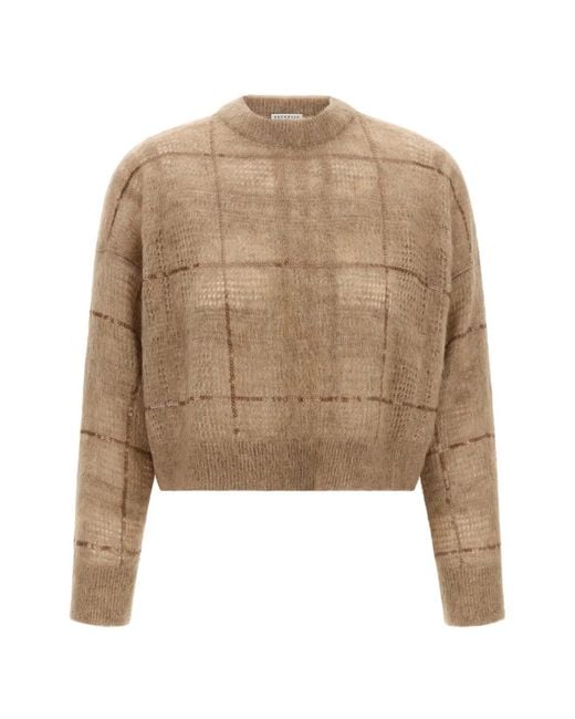 Brunello Cucinelli Natural Sequin-Check Sweater