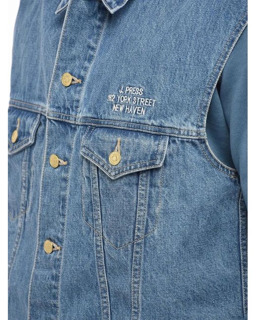J.Press Blue Embroidered-Logo Sleeveless Denim Jacket for men