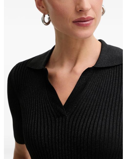 Fracomina Black Ribbed-Knit Short-Sleeve Top