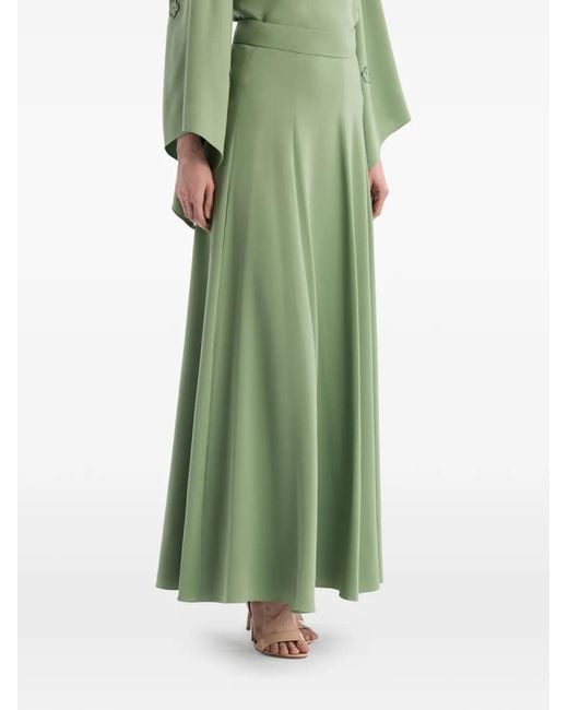 Oscar de la Renta Green Georgette Flared Maxi Skirt