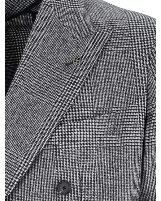 Tagliatore Gray Double-Breasted Checkered Suit for men