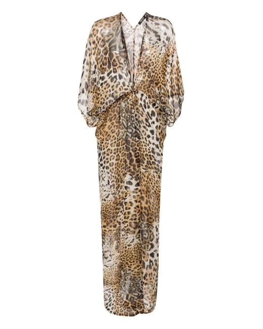 Roberto Cavalli Metallic Leopard-print Silk Beach Dress