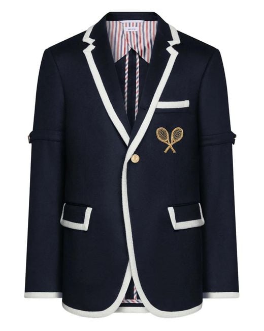 Thom Browne Blue Zibeline Tennis Embroidery Sportcoat With Armbands for men