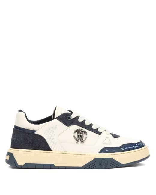 Roberto Cavalli White Embossed-Detail Low-Top Sneakers for men