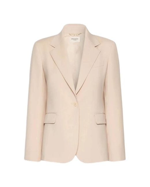 Weekend by Maxmara Natural Wkdlamine Single-Breasted Peaked-Lapel Jacket