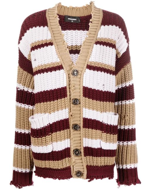 DSquared² Brown Striped Buttoned Cardigan