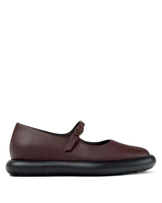 Camper Brown Onda Buckle-Strap Leather Ballet Flats