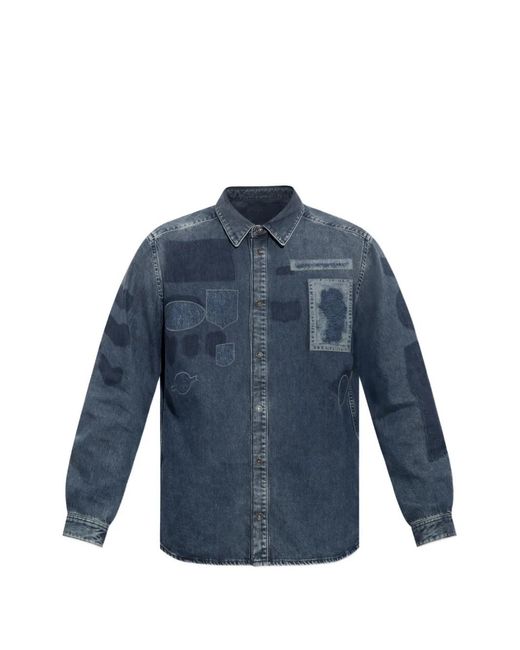 DIESEL Blue Patch-Detail Denim Shirt for men