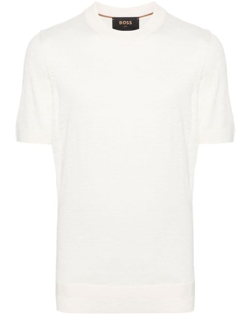 メンズ Boss クルーネック シルクtシャツ White