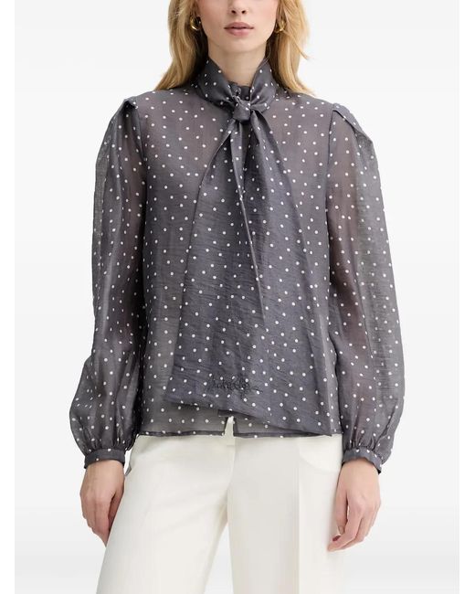 Silvian Heach Gray Tiniz Polka-Dot Pussy-Bow Blouse