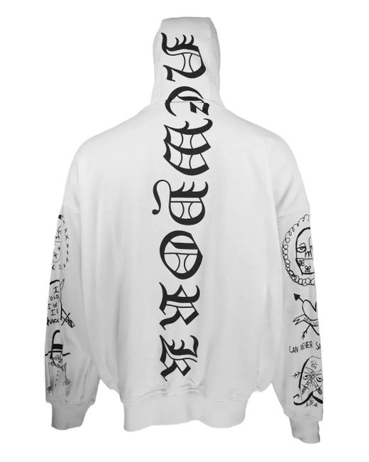 Haculla White Gothic-Print Zip-Up Hoodie for men