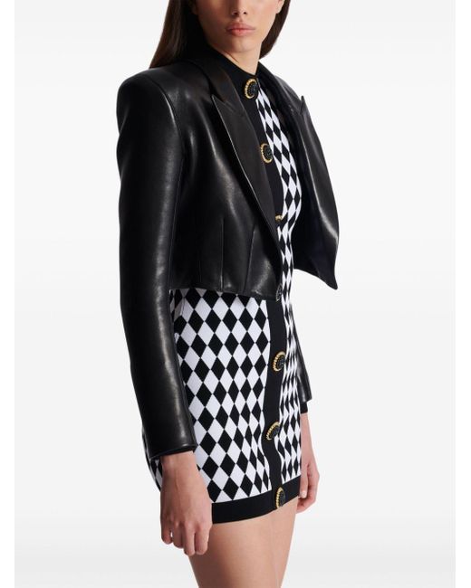 Balmain Black Leather Cropped Jacket