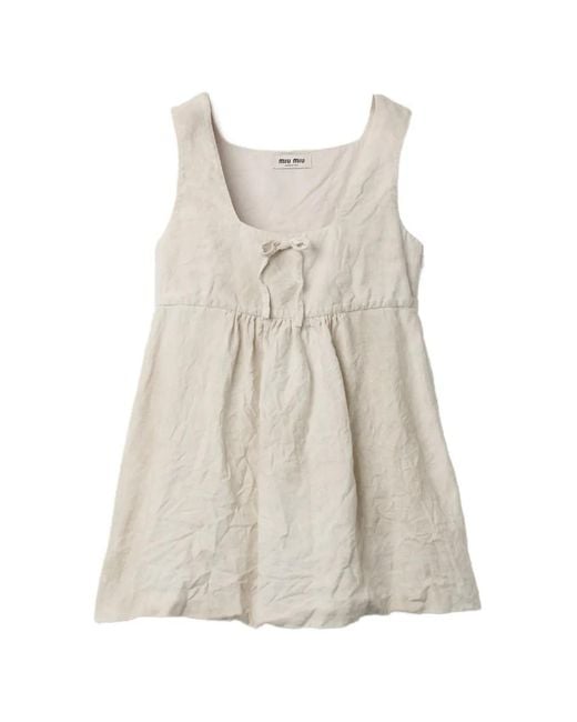 Miu Miu Natural Robe Courte En Lin
