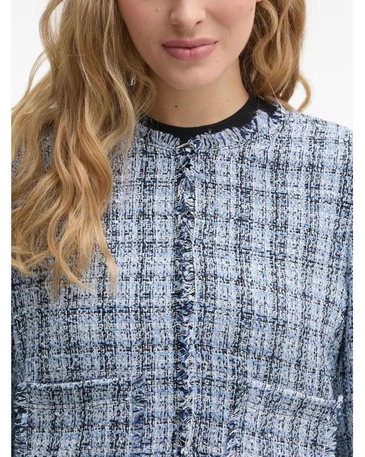 DKNY Blue Tweed Frayed-Edge Jacket