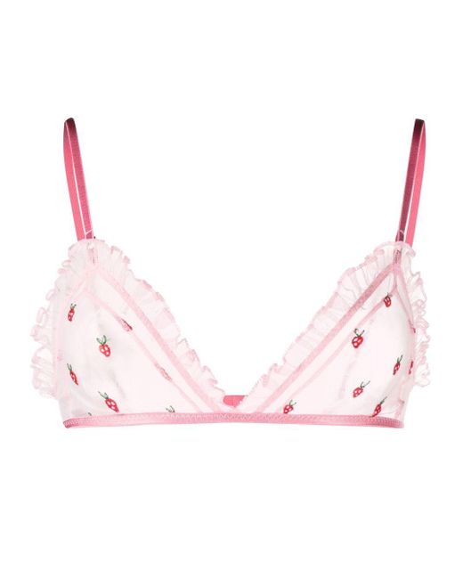 Le Petit Trou Fraise Embroidered Sheer Bra in Pink | Lyst Canada