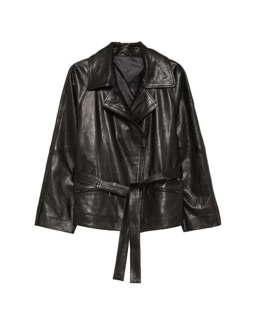 ADRIANNA FERETTI Black Belted Leather Jacket