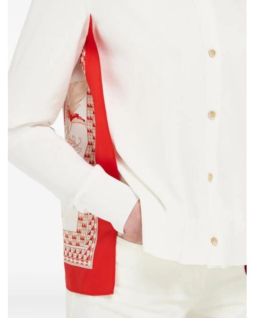 Ferragamo White Feather Show Print Crew-Neck Cardigan