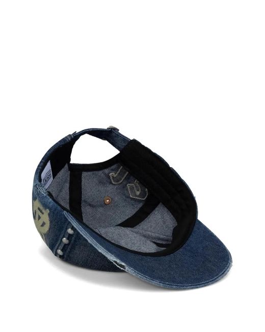 Aries Blue Skull-Print Studded Denim Cap