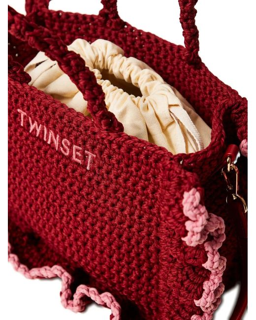 Twinset Red Ruffled-Detail Tote Bag