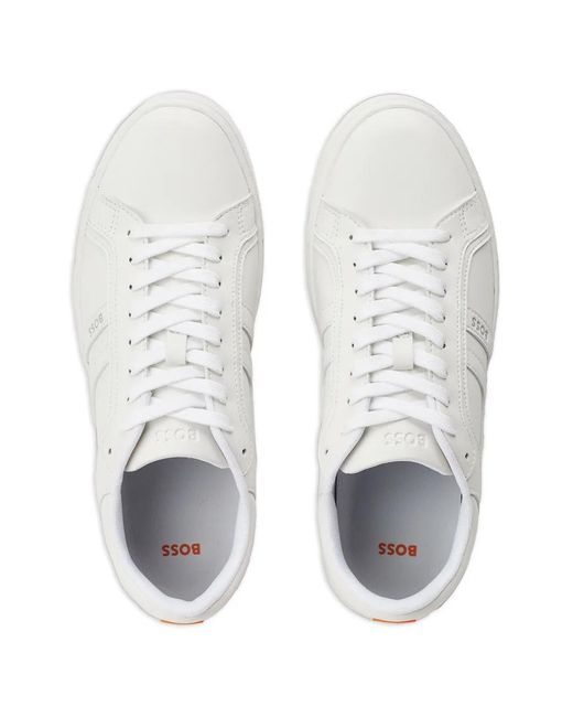 Boss White Logo-Print Sneakers for men