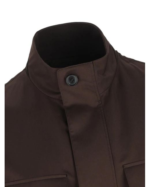 Zegna Brown Leather-Detail Jacket for men
