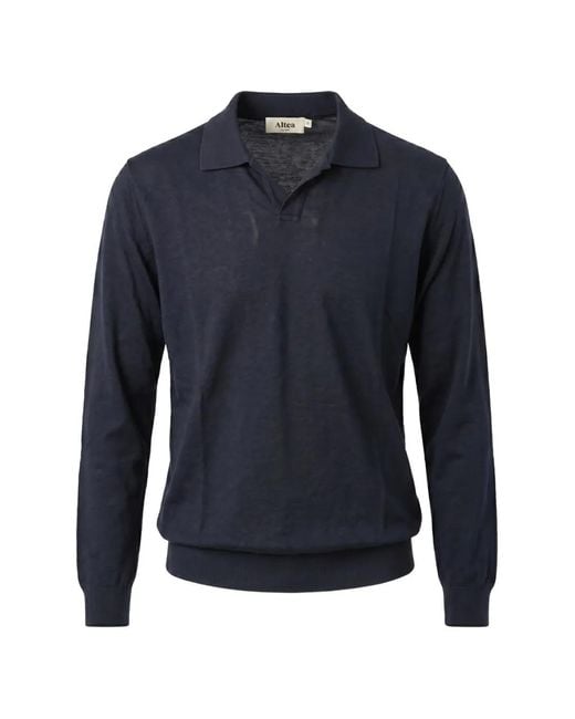 Altea Blue Polo-Collar Long-Sleeve Sweater for men