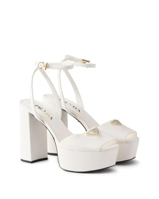 Prada White Nappa Leather Platform Sandals 115
